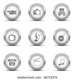 Set of media metallic icons