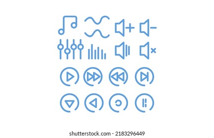 Set of Media Music Icon Symbol with Blue Color Vector Design