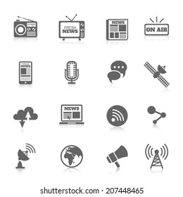 Set of media news tv global technology icons concept of newspaper wireless radio communication vector illustration
