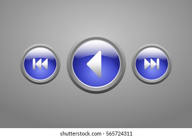 Set of media player 3D blue buttons with icons. Vector eps 10.