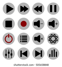 Set of media player black and gray icons and symbols. Vector