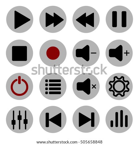 Set of media player black and gray icons and symbols. Vector
