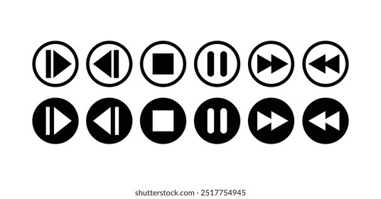 set of media player button icon symbol sign vector design black white color simple flat illustration