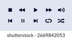 Set of Media Player Button Icons Vector Illustration. Collection of minimalist black media player button icons, including play, pause, stop, and more.