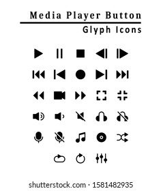 A set of media player button icons. With glyph style