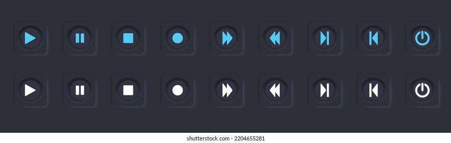 Set of media player button icons.  video audio player, player button set icon symbol, play and pause vector button. Vector illustration