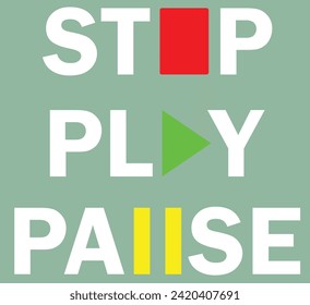 Juego de iconos de botones del reproductor de medios, botón del reproductor de medios, Icono de parada, Reproducir, Símbolo de pausa, Tipografía de parada, tipografía de juego, Tipografía de pausa,