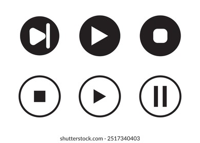 Conjunto de iconos de Botón de reproductor de medios. Reproducir y pausar Botón Video, reproductor de audio, reproductor de Botón, conjunto de iconos, reproducir y pausar el Botón de Vector. Ilustración vectorial