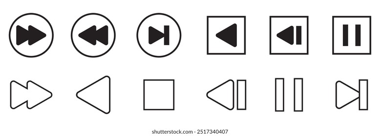 Conjunto de iconos de Botón de reproductor de medios. Reproducir y pausar Botón Video, reproductor de audio, reproductor de Botón, conjunto de iconos, reproducir y pausar el Botón de Vector. Ilustración vectorial