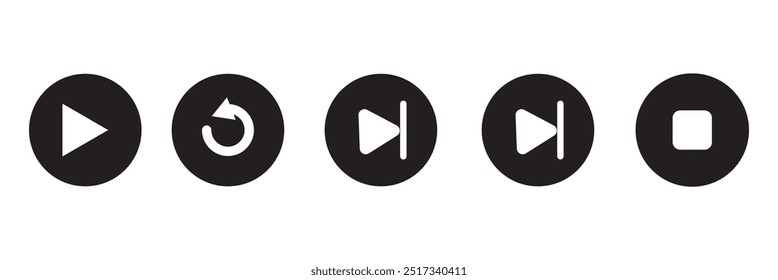 Conjunto de iconos de Botón de reproductor de medios. Reproducir y pausar Botón Video, reproductor de audio, reproductor de Botón, conjunto de iconos, reproducir y pausar el Botón de Vector. Ilustración vectorial