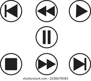 A set of media player button icons, likely including play, pause, stop, forward, rewind, and other common control symbols.