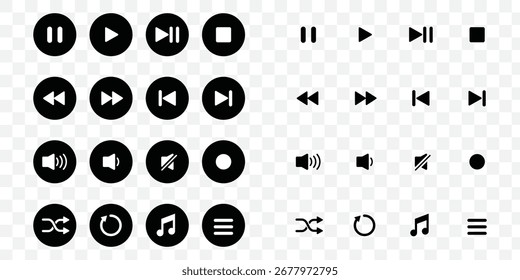 Set of Media Player Button Icons Vector Illustration. Collection of minimalist black media player button icons.