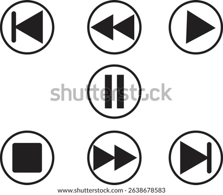 A set of media player button icons, likely including play, pause, stop, forward, rewind, and other common control symbols.