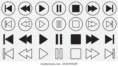 Set of media player button icons.Play and pause buttons,video audio player,player button set icon symbol,play and pause vector button.Vector illustration