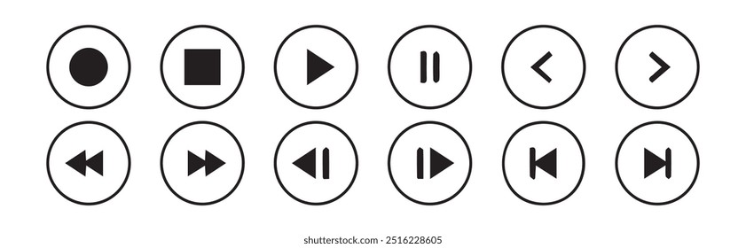 Conjunto de ícones do botão do media player.Botões de reprodução e pausa,Setas,player de áudio de vídeo,botão do player ícone de conjunto symbol.Vetor Illustration 