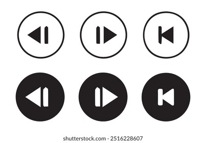 Conjunto de ícones do botão do media player.Botões de reprodução e pausa,Setas,player de áudio de vídeo,botão do player ícone de conjunto symbol.Vetor Illustration 