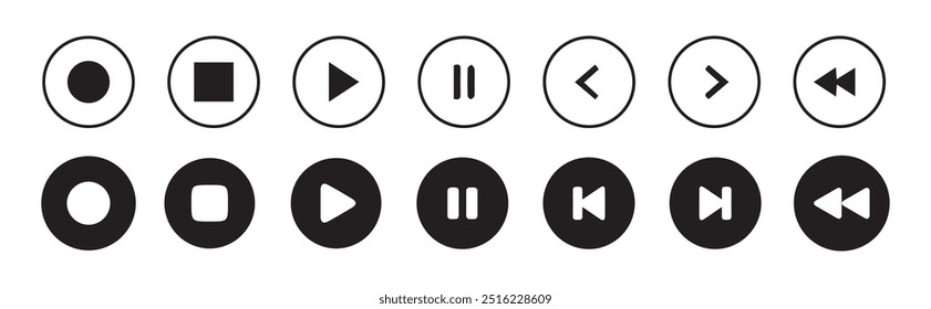 Conjunto de ícones do botão do media player.Botões de reprodução e pausa,Setas,player de áudio de vídeo,botão do player ícone de conjunto symbol.Vetor Illustration 