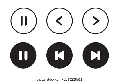 Conjunto de ícones do botão do media player.Botões de reprodução e pausa,Setas,player de áudio de vídeo,botão do player ícone de conjunto symbol.Vetor Illustration 