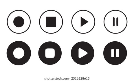 Conjunto de ícones do botão do media player.Botões de reprodução e pausa,Setas,player de áudio de vídeo,botão do player ícone de conjunto symbol.Vetor Illustration 