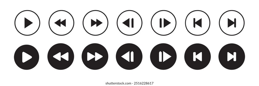 Conjunto de ícones do botão do media player.Botões de reprodução e pausa,Setas,player de áudio de vídeo,botão do player ícone de conjunto symbol.Vetor Illustration 