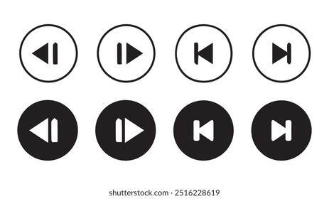 Conjunto de ícones do botão do media player.Botões de reprodução e pausa,Setas,player de áudio de vídeo,botão do player ícone de conjunto symbol.Vetor Illustration 