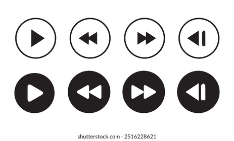 Conjunto de ícones do botão do media player.Botões de reprodução e pausa,Setas,player de áudio de vídeo,botão do player ícone de conjunto symbol.Vetor Illustration 