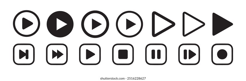 Conjunto de ícones do botão do media player.Botões de reprodução e pausa,Setas,player de áudio de vídeo,botão do player ícone de conjunto symbol.Vetor Illustration 