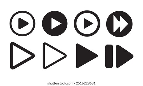 Conjunto de ícones do botão do media player.Botões de reprodução e pausa,Setas,player de áudio de vídeo,botão do player ícone de conjunto symbol.Vetor Illustration 