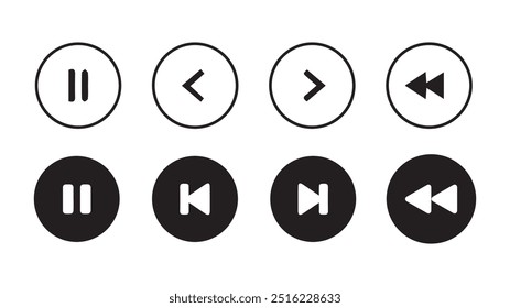 Conjunto de ícones do botão do media player.Botões de reprodução e pausa,Setas,player de áudio de vídeo,botão do player ícone de conjunto symbol.Vetor Illustration 