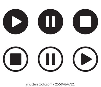 Set of media player button icons.Play and pause buttons,video audio player,player button set icon symbol,play and pause vector button.Vector illustration