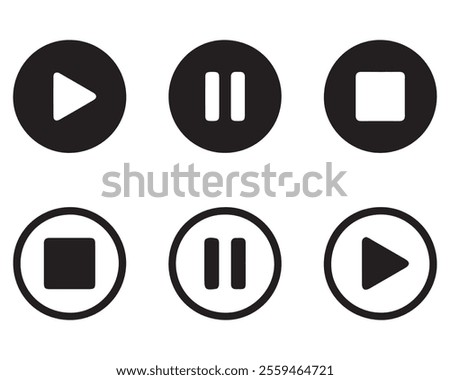 Set of media player button icons.Play and pause buttons,video audio player,player button set icon symbol,play and pause vector button.Vector illustration