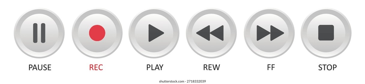 Conjunto de reproductor de medios de Botón sobre fondo blanco. Conjunto de Botones del reproductor multimedia. Iconos del reproductor multimedia. Vector. 