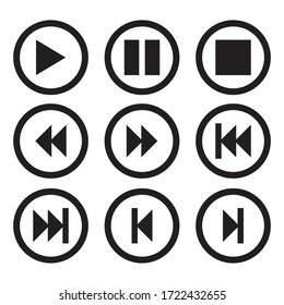 Set Of Media Player Button Vectors. Play, Stop, Pause, Next, Right.