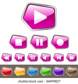 set of media player buttons - with color variations