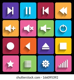 Set of media player buttons in flat design style