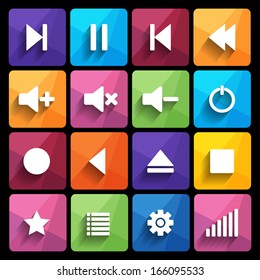 Set of media player buttons in flat design style