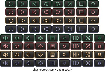 Set of Media player buttons in neon colors