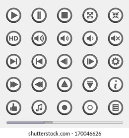 Set of media player buttons and progress bar, flat design, vector eps10 illustration