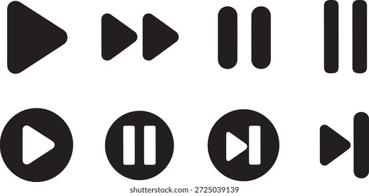 Conjunto de ícones de controle do media player, incluindo reprodução pausar parar retroceder rápido avançar vetor