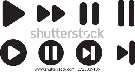 Set of media player control icons including play pause stop rewind fast forward vector