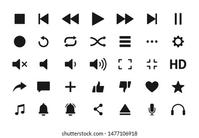 Set of Media player icons in line style. Music, interface, design media player buttons collection. Vector Illustration. - Shutterstock ID 1477106918