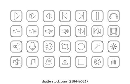 Set of Media player icons in line style set. Music, interface, design media player buttons collection. Vector Illustration.