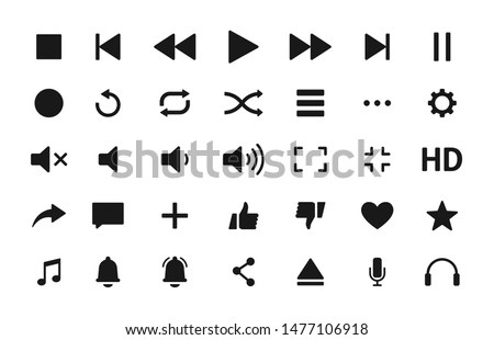 Set of Media player icons in line style. Music, interface, design media player buttons collection. Vector Illustration.