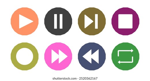 Conjunto de iconos de reproductor multimedia. Música, interfaz, colección de Botones de reproductor multimedia de diseño. Ilustración vectorial.