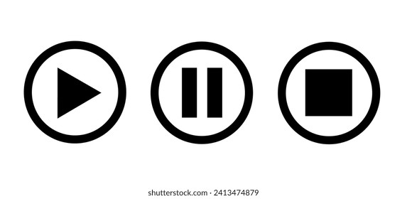 set of media player icons. play, pause and stop icons