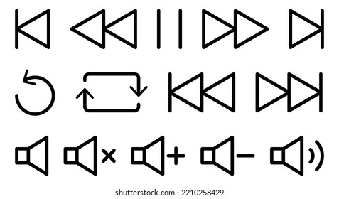 Set of media player icons in thin line style. Music сontrols icons. Vector illustration
