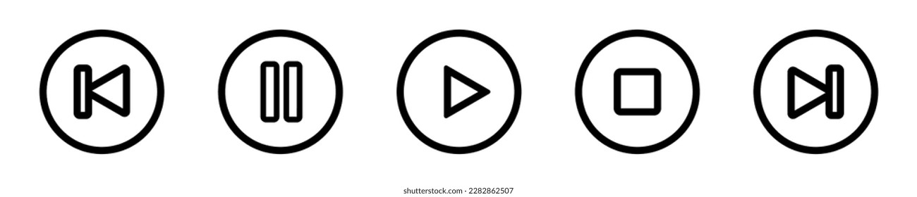 Set of media player isolated element. Vector icons. Design media player symbol.