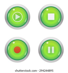 Set of media player on glossy buttons 