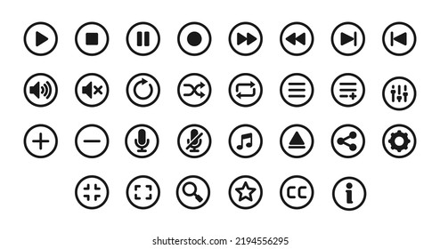 Set of Media Player Round Icon Button Collection. Media Player Button Design