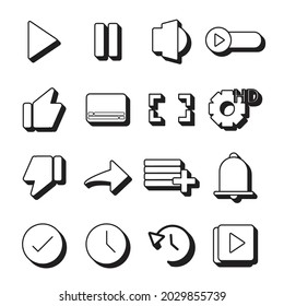 Set of Media Player Simple Flat Icon Long Shadowed in White Color Editable